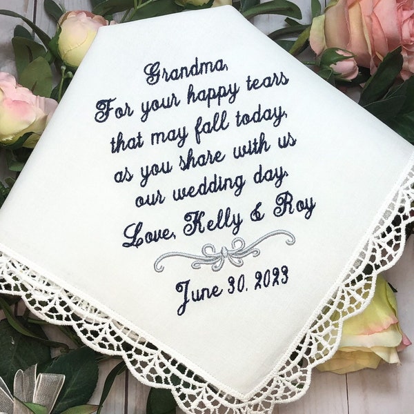 Grandmother of The Bride Handkerchief, hankerchief,Grandmother of the Groom - For Your HAPPY TEARS - Gift, grandparent gift from couple