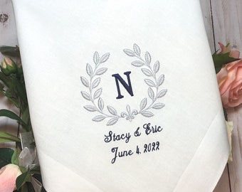 Men’s monogrammed embroidered Wedding Handkerchief, Gift for Groom on Wedding day, Wedding Hanky, father of the bride Gift