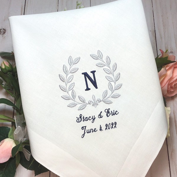 Men’s monogrammed embroidered Wedding Handkerchief, Gift for Groom on Wedding day, Wedding Hanky, father of the bride Gift