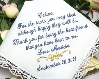 Best Friend Wedding Gift, Something Blue, Handkerchief, Maid of Honor, Bridal Shower Gift, Personalized, Hankerchief, Bride, Wedding, BR20