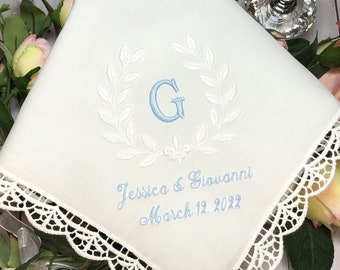 Something Blue for Bride,Wedding Hankerchief Personalized,Bridal Handkerchief,Bridal Shower Gift,Handkerchief,Wedding Hankies