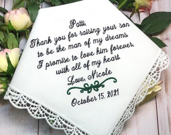 Wedding Handkerchief For Mother Of The Groom Gift, Embroidered Hankerchief - Handkerchief for Mother in Law - Mother of the Groom Gift