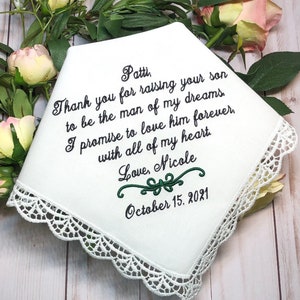 Wedding Handkerchief For Mother Of The Groom Gift, Embroidered Hankerchief - Handkerchief for Mother in Law - Mother of the Groom Gift