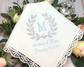 Monogrammed Wedding Handkerchief for Bride, Something Blue Gift for Bride, Monogrammed Handkerchief, FR6, Bridal Shower, Wedding Day Gift