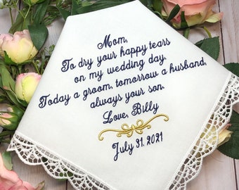 Gift for Mother of the Groom from Son/Groom to Mother wedding gift/Hankerchief/Handkerchief/ Embroidered wedding Handkerchief/Groom Mom Gift