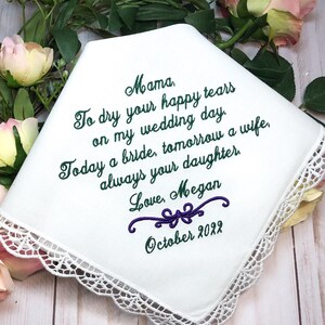 Daughter to Mom Handkerchief Hankerchief/Personalized Mother of the Bride Gift/Gift for Bride's Mom from Daughter/Embroidered Gift/parent image 2