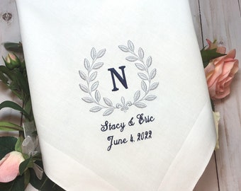 Monogrammed Mens Handkerchief for Groom or Dad on Wedding day with Initial, Wedding Date and For your happy tears, Mens Hankerchief