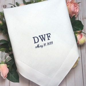 Monogrammed Handkerchief for the Groom,Hankerchief,Wedding hanky,Groom Wedding Hanky,Men's Embroidered Wedding Handkerchief image 1