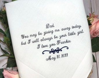 Father/Bride/Handkerchief/Hankerchief/hanky/hankies/giving me away/FOB33/Dad/daddy/papa/embroidered/personalized/Wedding Handkerchief