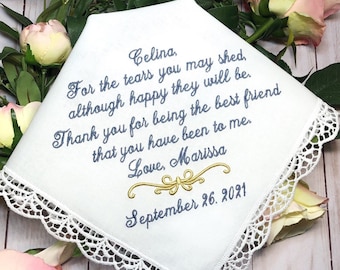 Wedding handkerchief,personalized,Something  Blue,Hankerchief,bride, Maid of Honor,BR20,Bridal Shower Gift, Best Friend, Wedding Gift, gift