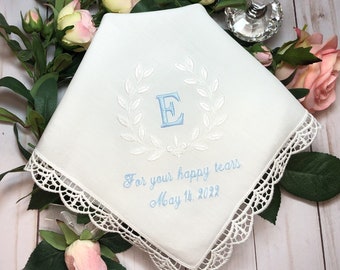 Wedding Handkerchief for Bride,Something Blue Gift,Monogrammed Handkerchief,Bridal Shower Gift,Personalized Wedding gift for Bride