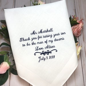 Father of the Groom Handkerchief,Hanky,gift for Father in Law from bride, daughter in law, Thank you for Raising the MAN of MY DREAMS image 1