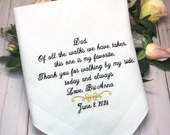 Father of the bride, Gift,  handkerchief, hankie, hanky, personalized, gift, wedding,  hankerchief for Dad, Gift from Bride