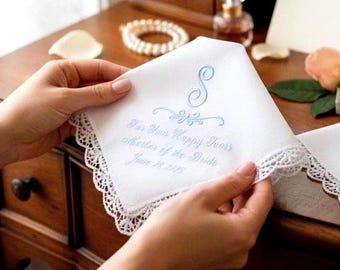 Personalized Embroidered (NOT printed or stamped) Wedding Handkerchief: Bridal Keepsake Gift for Wedding Day