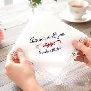 Custom Embroidered Handkerchief – Wedding, shower, anniversary Gift