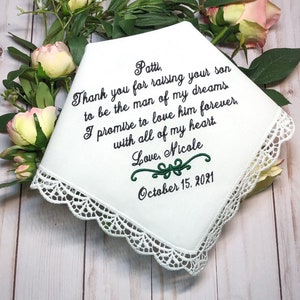 Mother of The Groom Gift, Gift for Mother in Law, Man of my DREAMS-Love him FOREVER with all of my heart wedding handkerchief for groom mom image 3