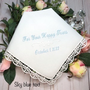 Wedding Handkerchief for Bride, Something Blue, For your happy tears, Monogrammed Handkerchief, Wedding Gift, Bridal Shower Gift