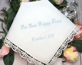 Wedding Handkerchief for Bride, Something Blue, For your happy tears, Monogrammed Handkerchief, Wedding Gift, Bridal Shower Gift