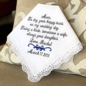 Daughter to Mom Handkerchief Hankerchief/Personalized Mother of the Bride Gift/Gift for Bride's Mom from Daughter/Embroidered Gift/parent image 8