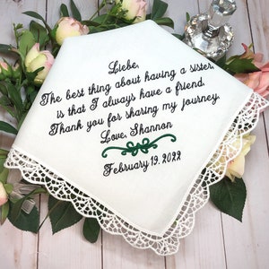 Sister/Wedding/personalized/hankerchief/Handkerchief/Thank you for SHARING MY JOURNEY/Maid of Honor/Bride/Hankies/Hanky image 6