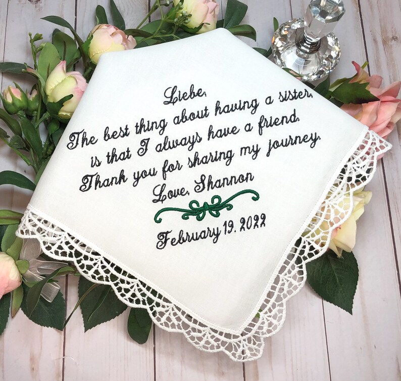 Sister/Wedding/personalized/hankerchief/Handkerchief/Thank you for SHARING MY JOURNEY/Maid of Honor/Bride/Hankies/Hanky image 6