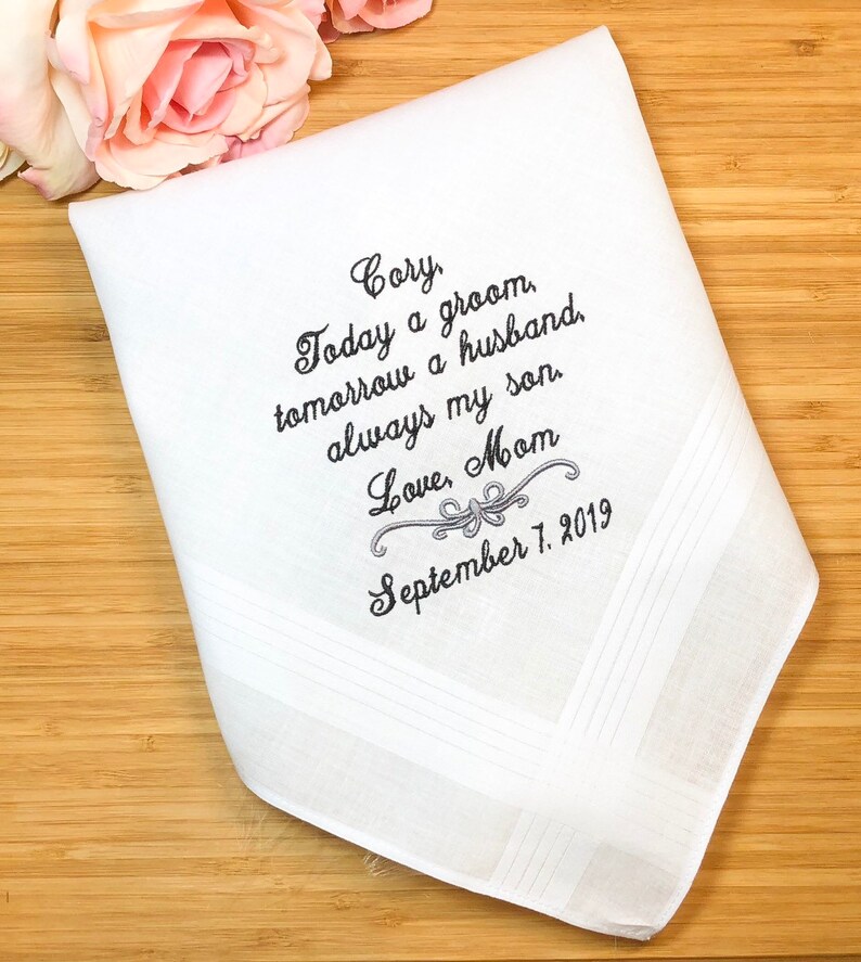 Wedding Hankerchief Wedding Gift For Groom from Mom Mother to Son handkerchief Today a GROOM always my SON