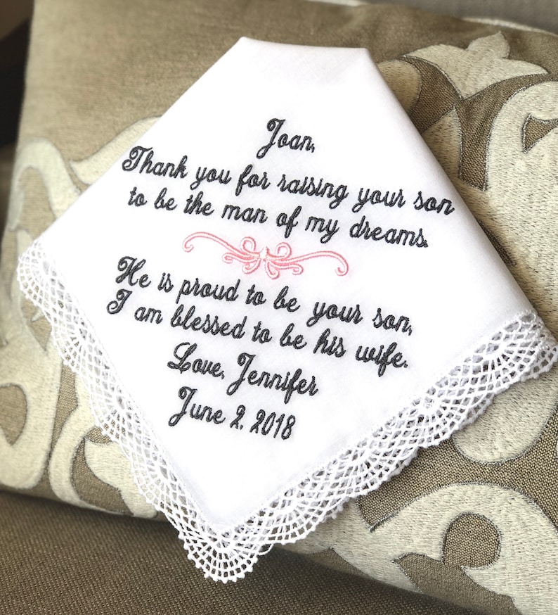MOG 3 Hanky Hankie Grooms Mother Mother of The Groom Handkerchief Wedding gift Gift for Bride to give Grooms Mother