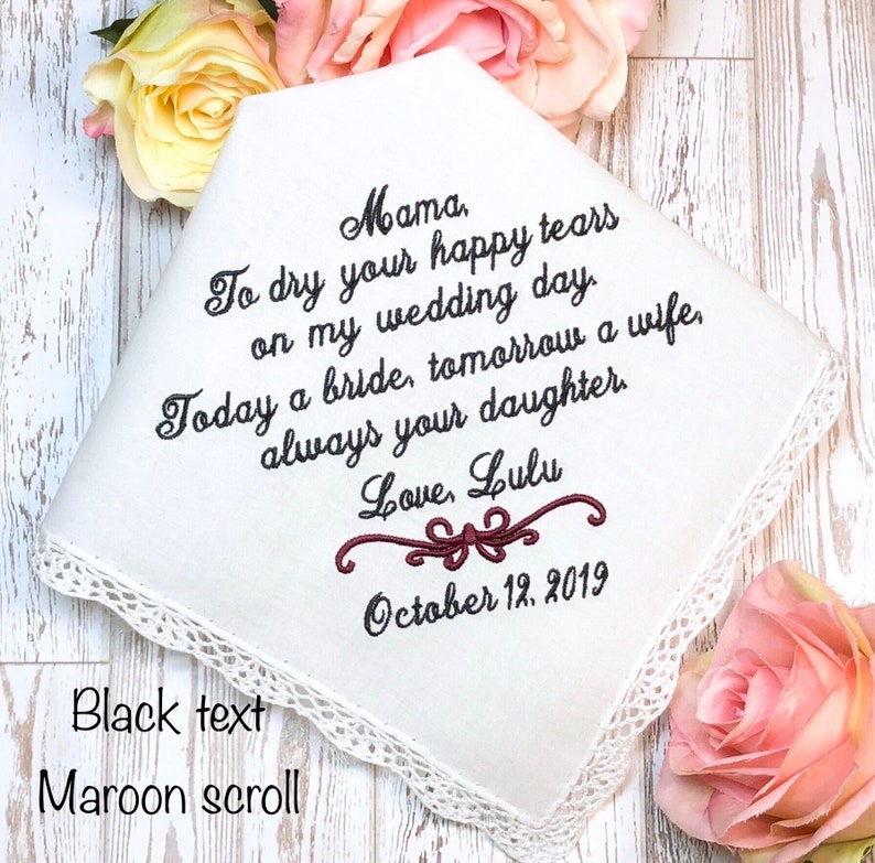 Daughter to Mom Handkerchief Hankerchief/Personalized Mother of the Bride Gift/Gift for Bride's Mom from Daughter/Embroidered Gift/parent image 1