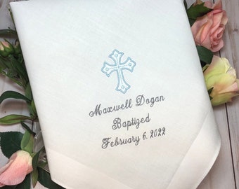 Boy Baptism Gift - personalized Baptism Gift - New Baby Gift - Baptism Handkerchief - Cross - Boy Personalized Christening Gift - Godson