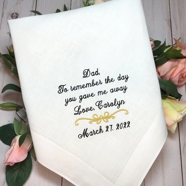 Father of the bride handkerchief -To REMEMBER the day you gave me away -  dad -Gift for father of the bride - Wedding