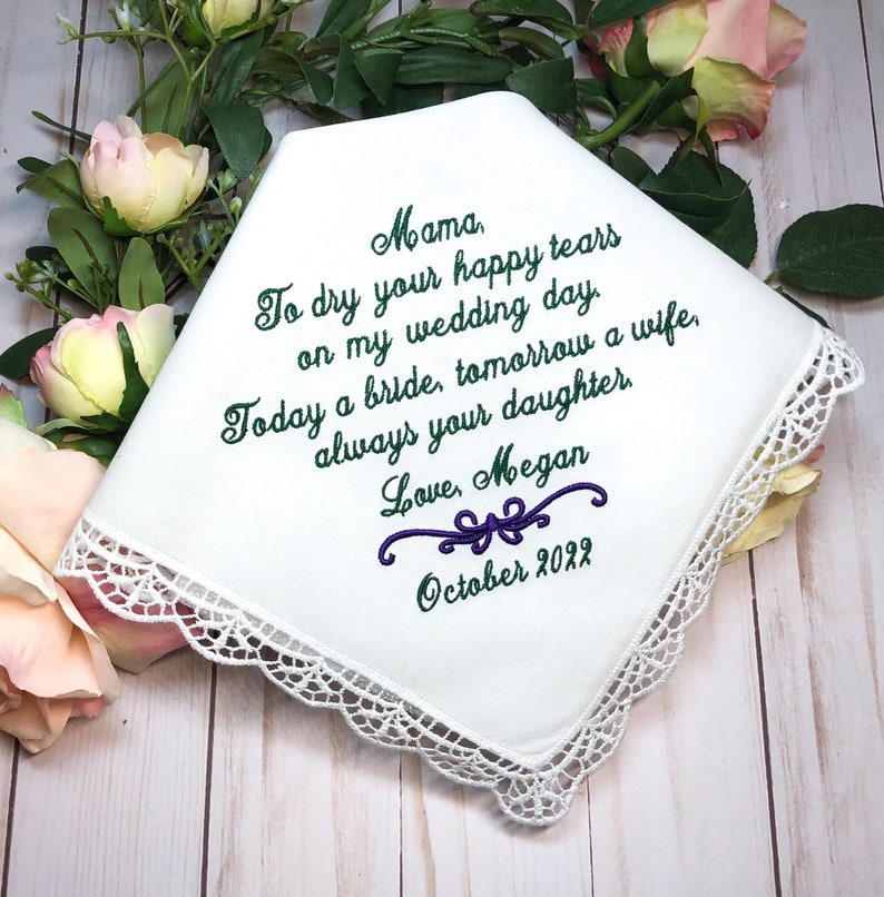 Daughter to Mom Handkerchief Hankerchief/Personalized Mother of the Bride Gift/Gift for Bride's Mom from Daughter/Embroidered Gift/parent image 2