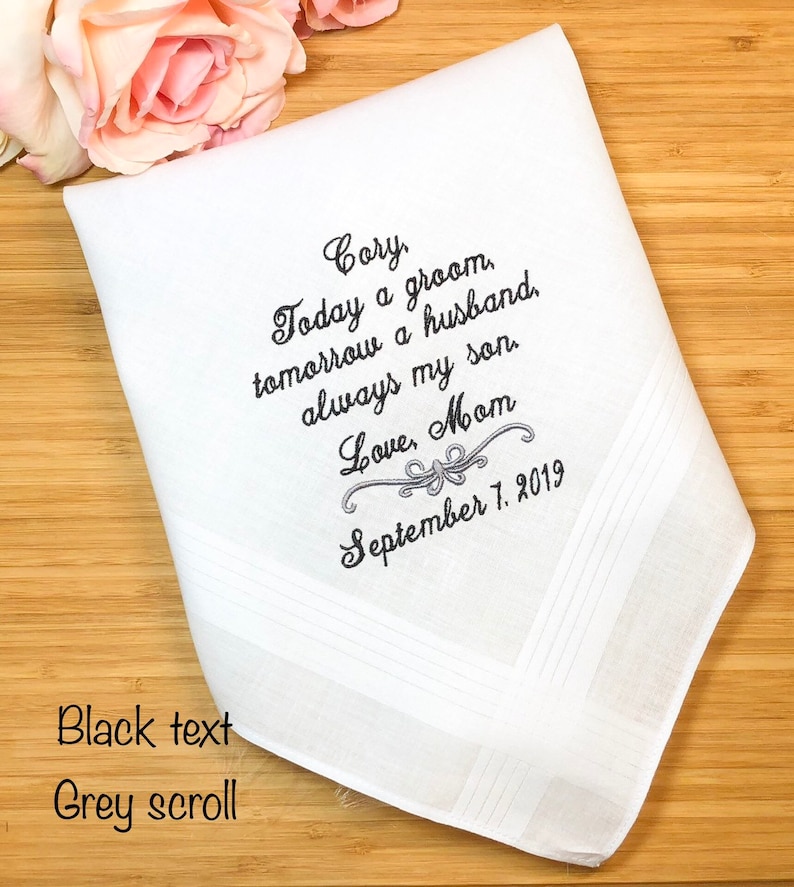 Wedding Hankerchief Wedding Gift For Groom from Mom Mother to Son handkerchief Today a GROOM always my SON