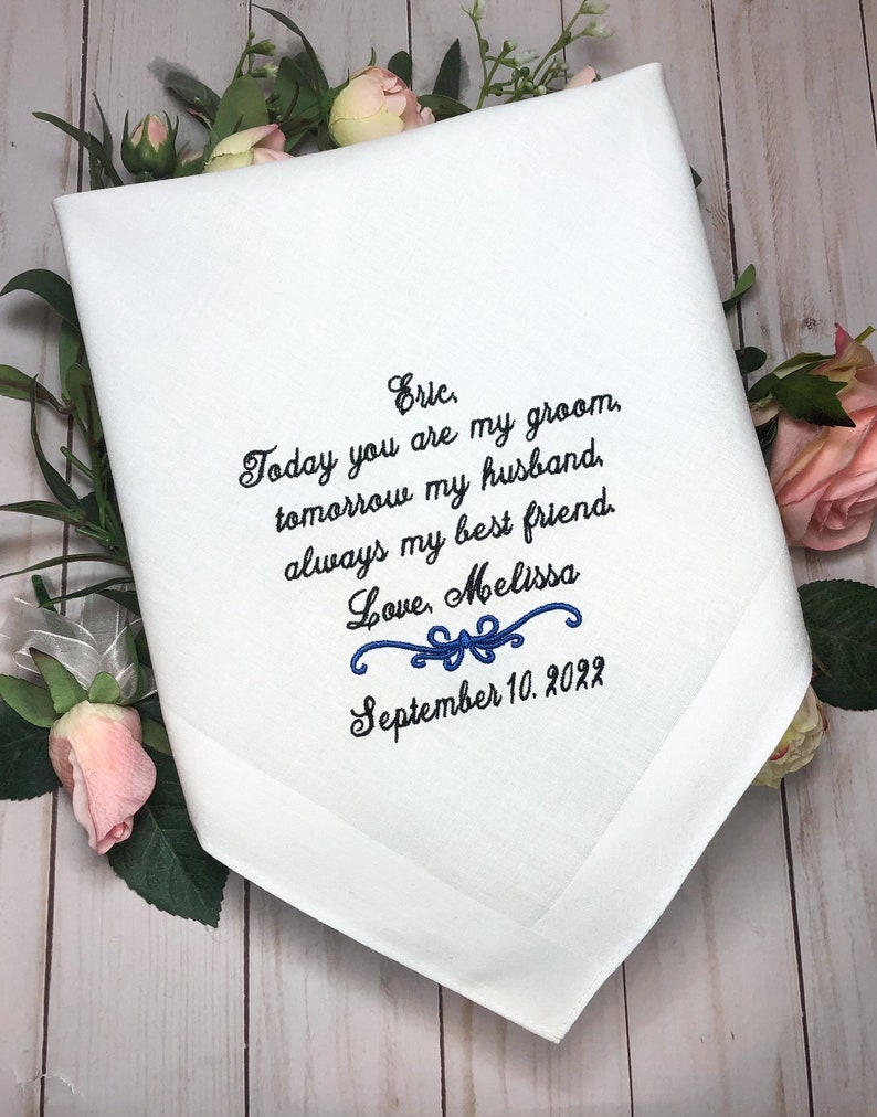 Groom Wedding Gift from Bride, handkerchief, hankerchief, Today your are my Groom, Tomorrow my husband, always my best friend. image 3