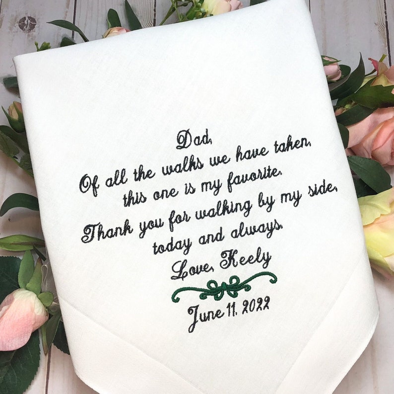 Gift for Dad from Bride,Handkerchief for Father of the Bride,Of all the walks we have taken this one is my favorite, Walking by my side image 2