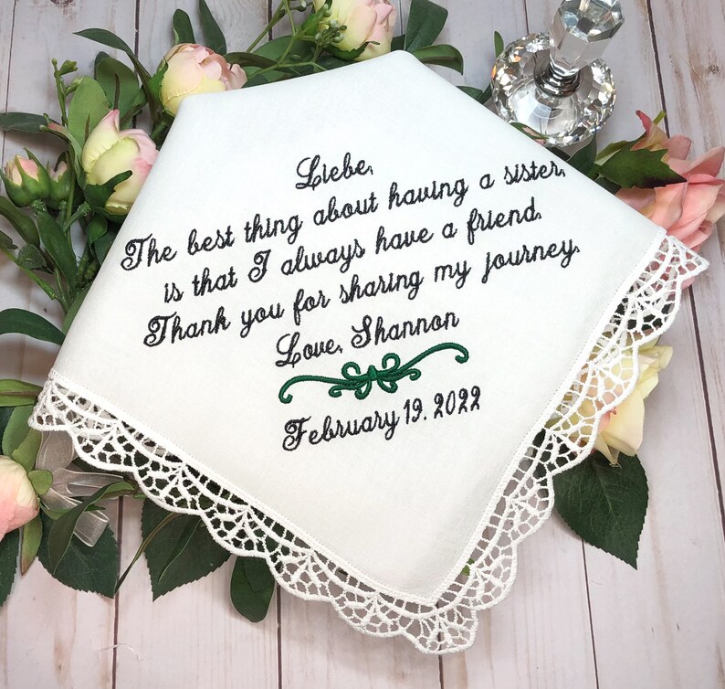 Sister/Wedding/personalized/hankerchief/Handkerchief/Thank you for SHARING MY JOURNEY/Maid of Honor/Bride/Hankies/Hanky image 5