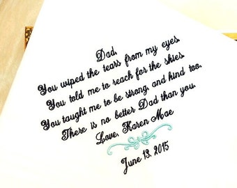 Father of the Bride Gift - Embroidered Hankies, Hankerchief, Handkerchief, Hanky - WIPED THE TEARS - Gift for Father of the Bride -Wedding