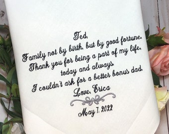 Stepdaughter to Stepdad handkerchief/Gift for Stepfather from stepdaughter/Gift from Bride to Stepdad/SD5/hankerchief/Bride Gift to Stepdad