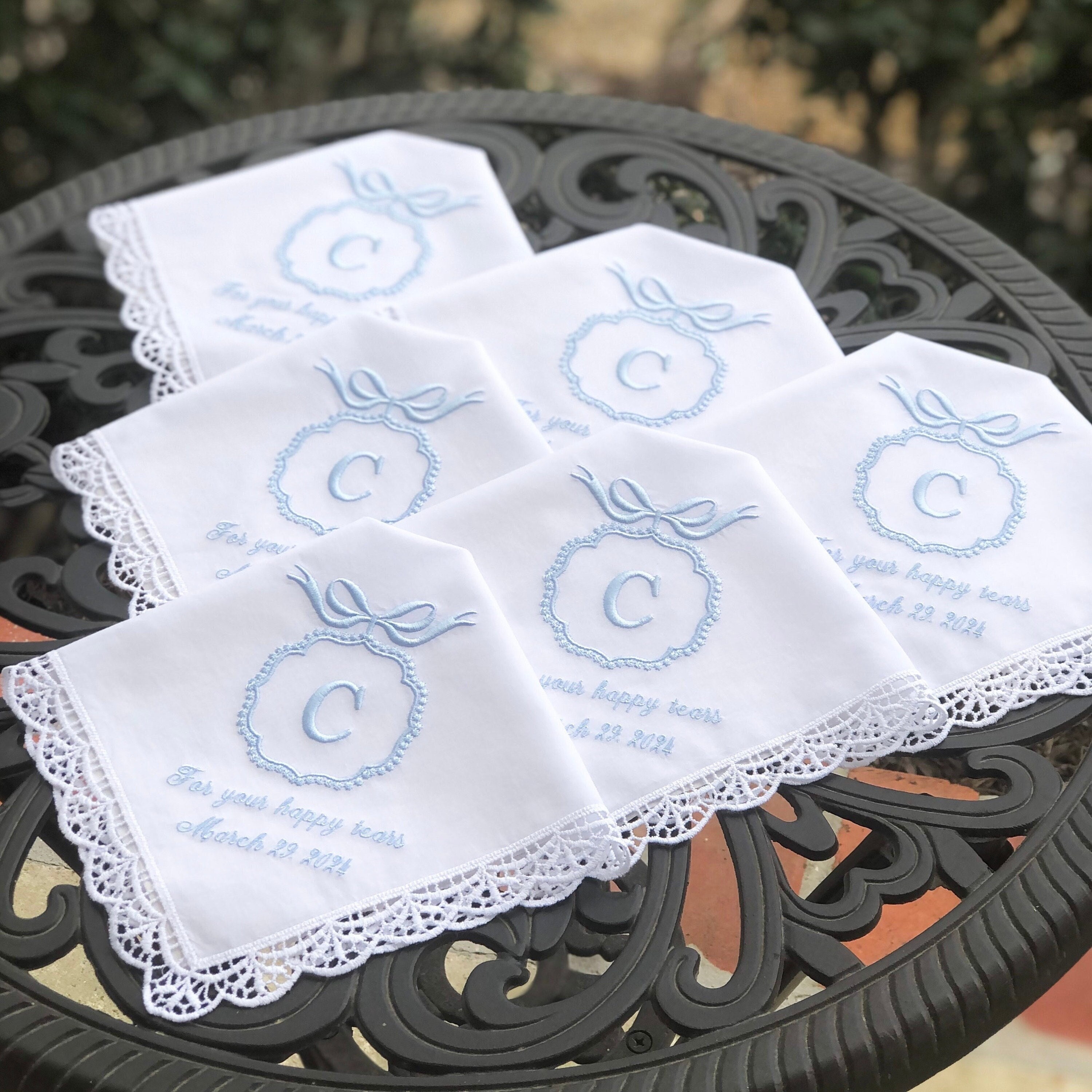 Monogrammed Wedding Handkerchief: Something Blue Bridal Gift