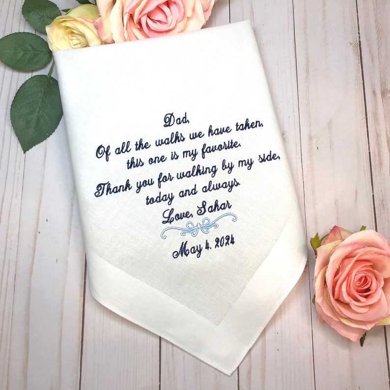 Gift for Dad from Bride,Handkerchief for Father of the Bride,Of all the walks we have taken this one is my favorite, Walking by my side image 6