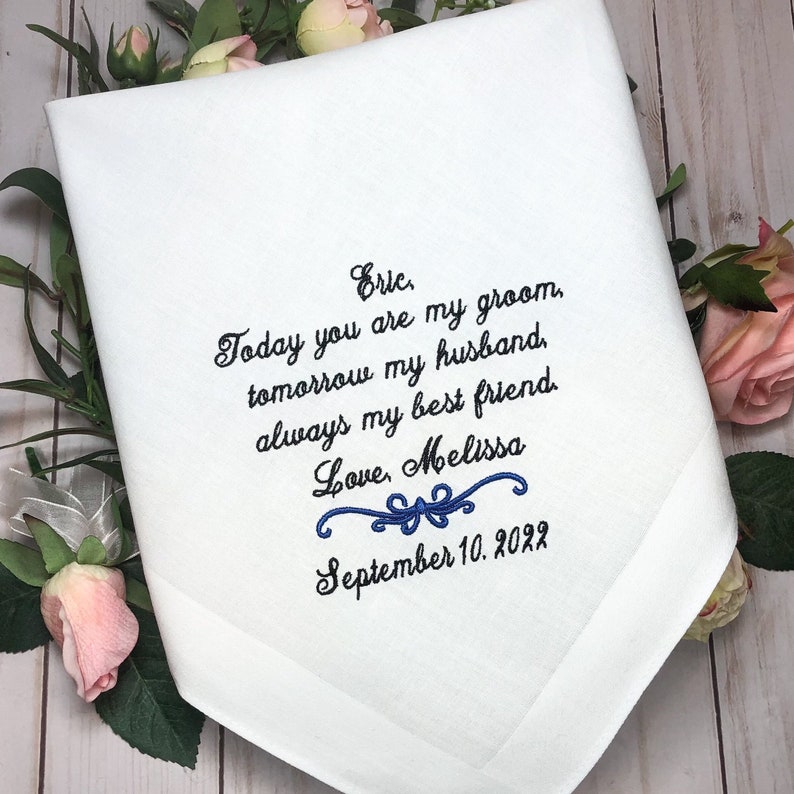 Groom Wedding Gift from Bride, handkerchief, hankerchief, Today your are my Groom, Tomorrow my husband, always my best friend. image 1