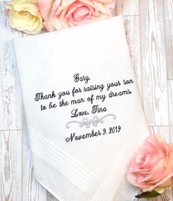 MANS HANKIE WITH YOUR OWN MESSAGE EMBROIDERED FOR THE FATHER OF THE GROOM