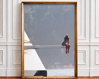 Princess Diana Yacht Poster, Quiet Luxury Coastal Wall Art, Vintage Royal Fashion Print