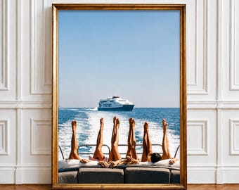 Yacht Girls Poster, Summer Boat Wall Art, Coastal Luxury Print (Digital Download)