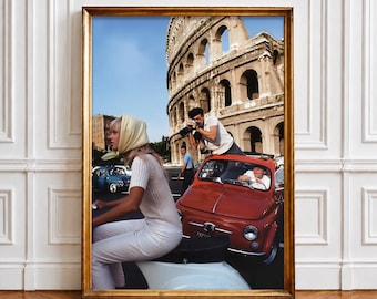 Rome Colosseum Vintage Car Print, Italian Summer Street Scene (Digital Download)