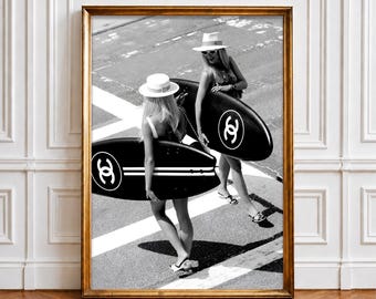Black and White Surf Photography Print, Vintage Beach Wall Art (Digital Download)
