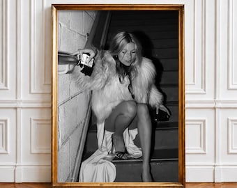Kate Moss Stairs Poster, 90s Supermodel Fashion Art (Digital Download)