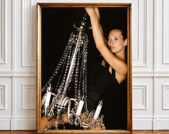 Kate Moss Chandelier Poster, Fashion Photography Wall Art, Supermodel Print, Luxury Editorial Decor, Iconic Fashion Artwork