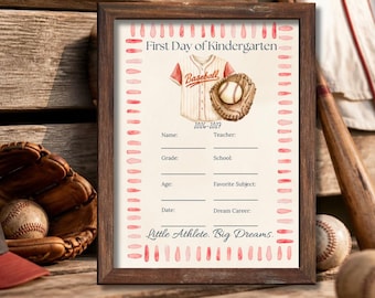 Baseball First Day Of School Sign Bundle, Watercolor Printable, Preschool To 12th Digital Download