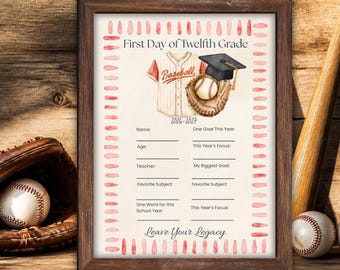 Baseball First Day of School Sign Bundle, Watercolor Printable (Digital Download)