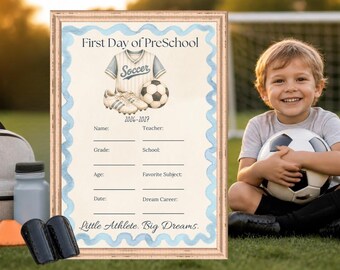 Soccer First Day of School Sign Bundle, Preschool Sign Printable